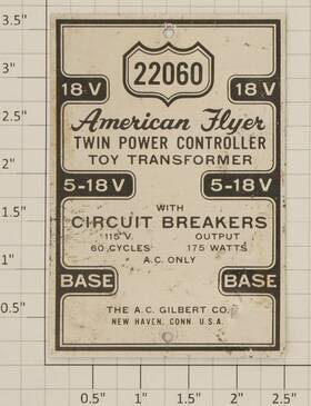 22060-175 American Flyer 22060 Inch Twin Power Controller Toy Transformer Face Plate