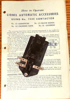 153c-22 Lionel No. Contactor With 6 Page Instruction Sheet