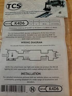 1414 Tcs K4d6 Dcc Decoder N Scale