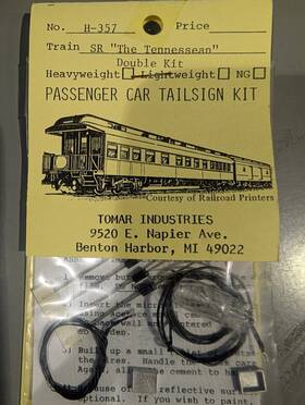 H-357 Tomar Industries Ho The Tennessean Double Kit Passenger Car Tailsign