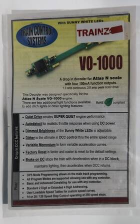 V0-1000 Train Control Systems Decoder With Four 100ma Function Outputs