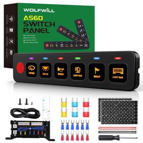 Ww-gsp-816 Wolfwill 6 Gang Switch Panel As60 Circuit Control Power Relay Box 4 Modes Toggle Mom