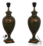 F29325C: Pair Capitol Wood Paint Decorated Urn Lamps. Fixed Price $265.00.