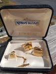 Anson Cufflinks & Tie Tac Set Gold Tone Box Vtg Kings Road Sears. Fixed Price $18.00.