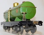 Prewar Lionel 215 Standard Gauge Tank Car Pea Green Brass Plates Red Print Latch. Fixed Price $125.00.