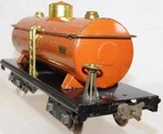 Prewar Lionel 515 Standard Gauge Tank Car Terra Cotta Orange Brass & Nickel Trim. Fixed Price $95.00.