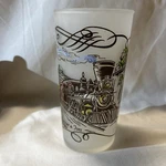 Vintage 1950 Currier & Ives Frosted Glass Train Drinking Tumbler Pastels. Fixed Price $9.99.