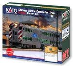 Kato Scale F40PH Gallery Bi-level Commuter Train Starter Set, Chicago Metra. Fixed Price $290.79.