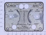 American Flyer PA12B375 Gauge 250 Watt Transformer Face Plate. Fixed Price $15.00.