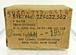 Vintage Lionel Corporation 2Z9632.562 Transformer Jan 1953. Fixed Price $37.50.