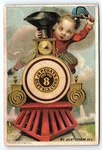1881 J & P Coats Exaggerated Boy Riding Locomotive Train Engin Trade Card Z1386. Fixed Price $22.22.