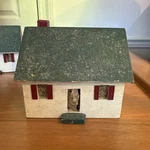 Vtg Hand Painted Miniature Wooden House Toy Train Display Christmas Red Shutter. Fixed Price $16.99.