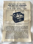 Lionel No. Multi Control Box And Instruction Sheet 1044-59 1958. Fixed Price $23.99.