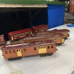 Lionel 1766/1767/1768 Prewar Standard Gauge Two-tone Terra Cotta Passenger Cars. Fixed Price $629.99.