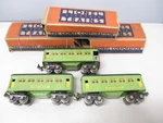 Lionel 607, 608 Pullmans Girard Green Late Prewar Gauge X8101. Fixed Price $95.00.