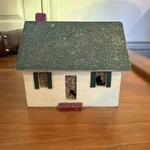 Vtg Hand Painted Miniature Wooden House Toy Train Display Christmas Green Shutte. Fixed Price $16.99.