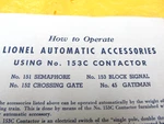 Lionel Postwar 153C-22 4-49TT Automatic Accessories Original Instructions. Fixed Price $12.00.