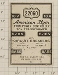 American Flyer 22060-175 "twin Power Controller Toy Transformer Face Plate. Fixed Price $10.00.
