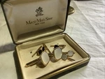 Vintage Swank Gold Tone Cufflinks & Tuxedo Stud Set W/ Macy Men Store Box. Fixed Price $20.00.